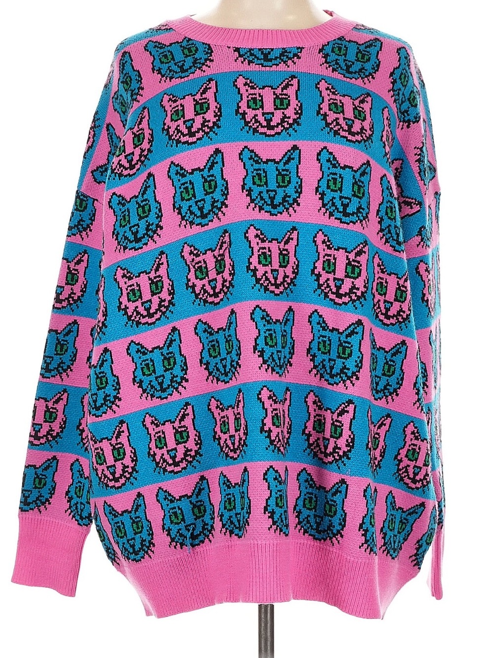 Dressed in Lala Pink & Blue Cat Pattern Oversized Sweater - Picture 2 of 6